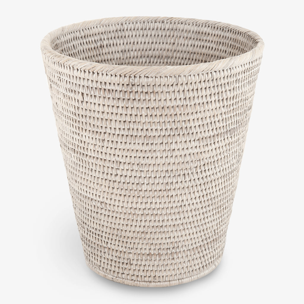 Rattan Waste Paper Bin Basket Round White