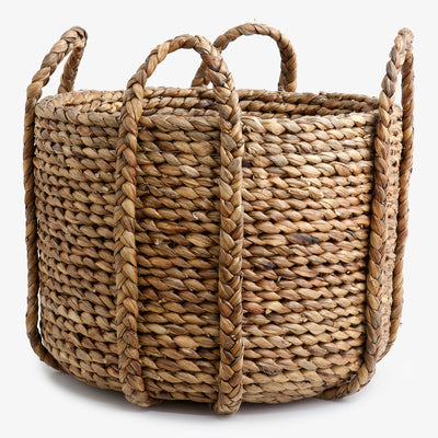 Water Hyacinth Basket With Handles Round Large
