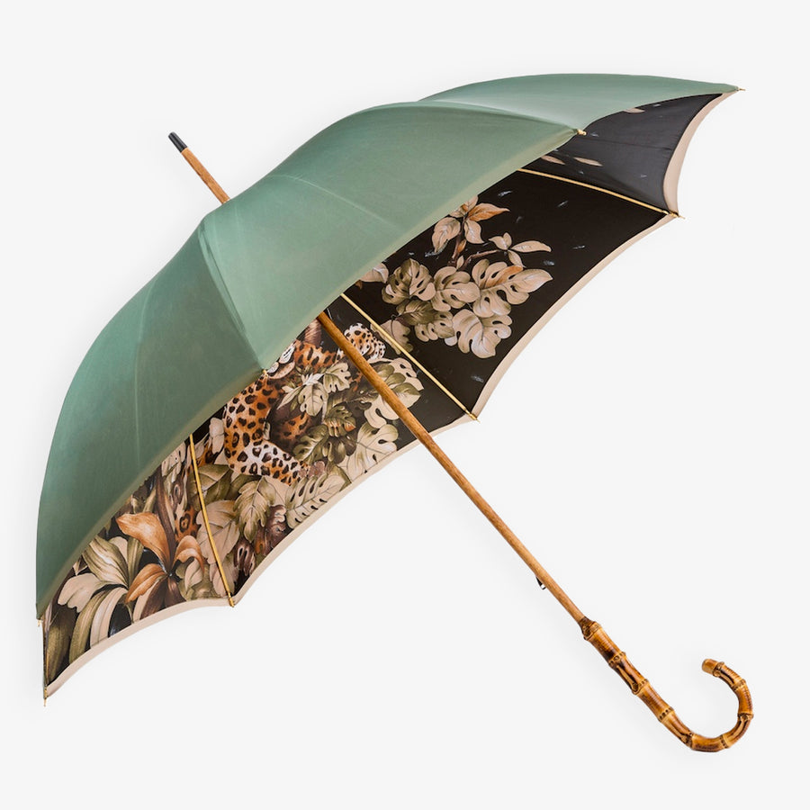 Umbrella Green With Leopard & Leaves
