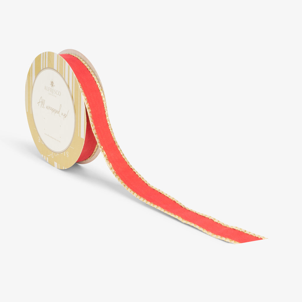 Velvet Ribbon Red With Gold Edge & Backing 25mm x 10m