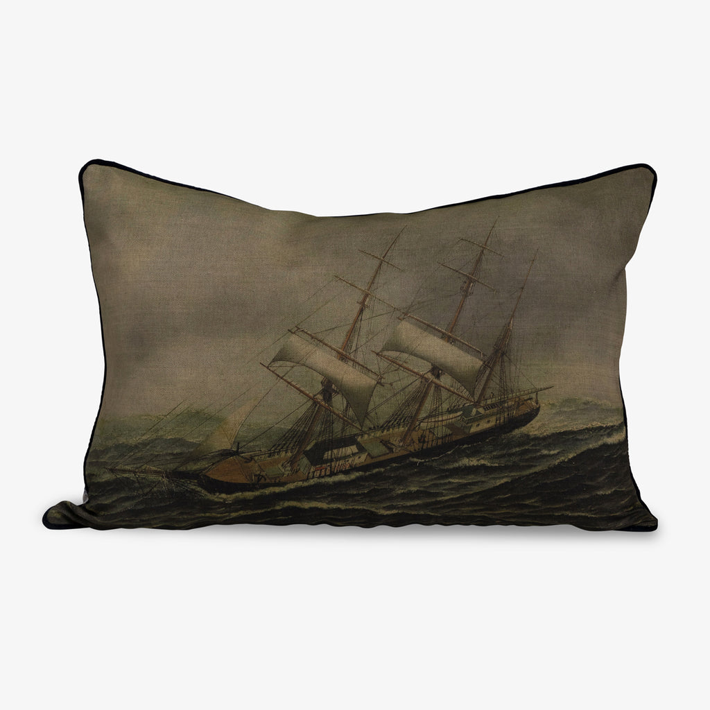 Vintage Oriental Ship Cushion Cover