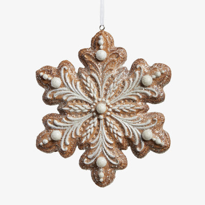 White & Brown Snowflake Ornament Gingerbread Front
