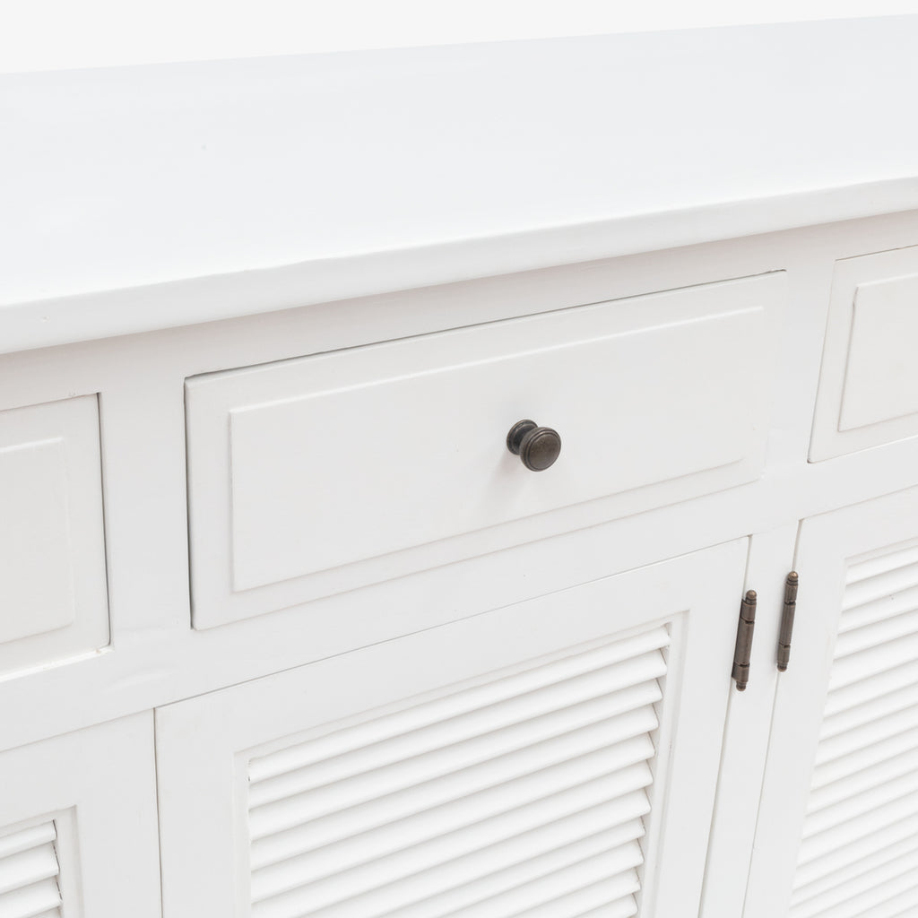 White Four Drawer Door Louvre Oak Sideboard Detail