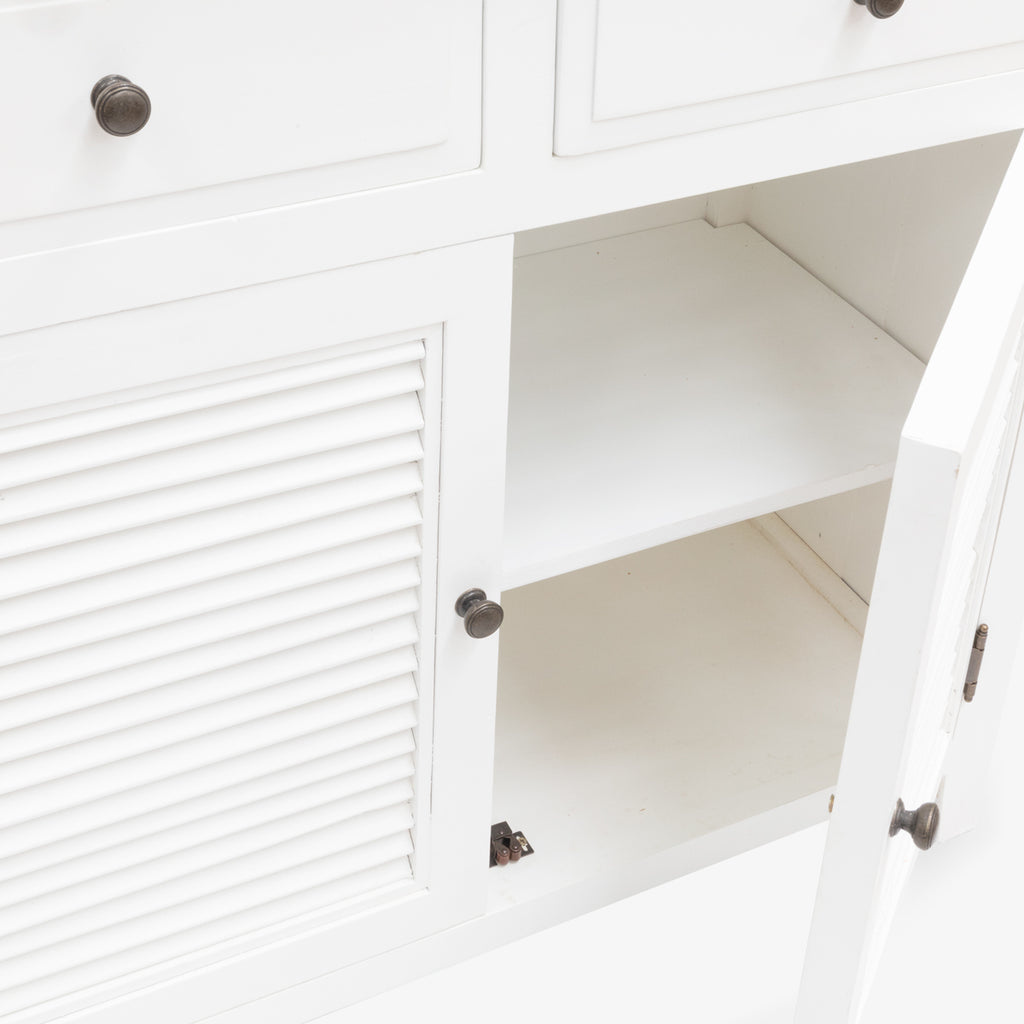 White Four Drawer Door Louvre Oak Sideboard Inside