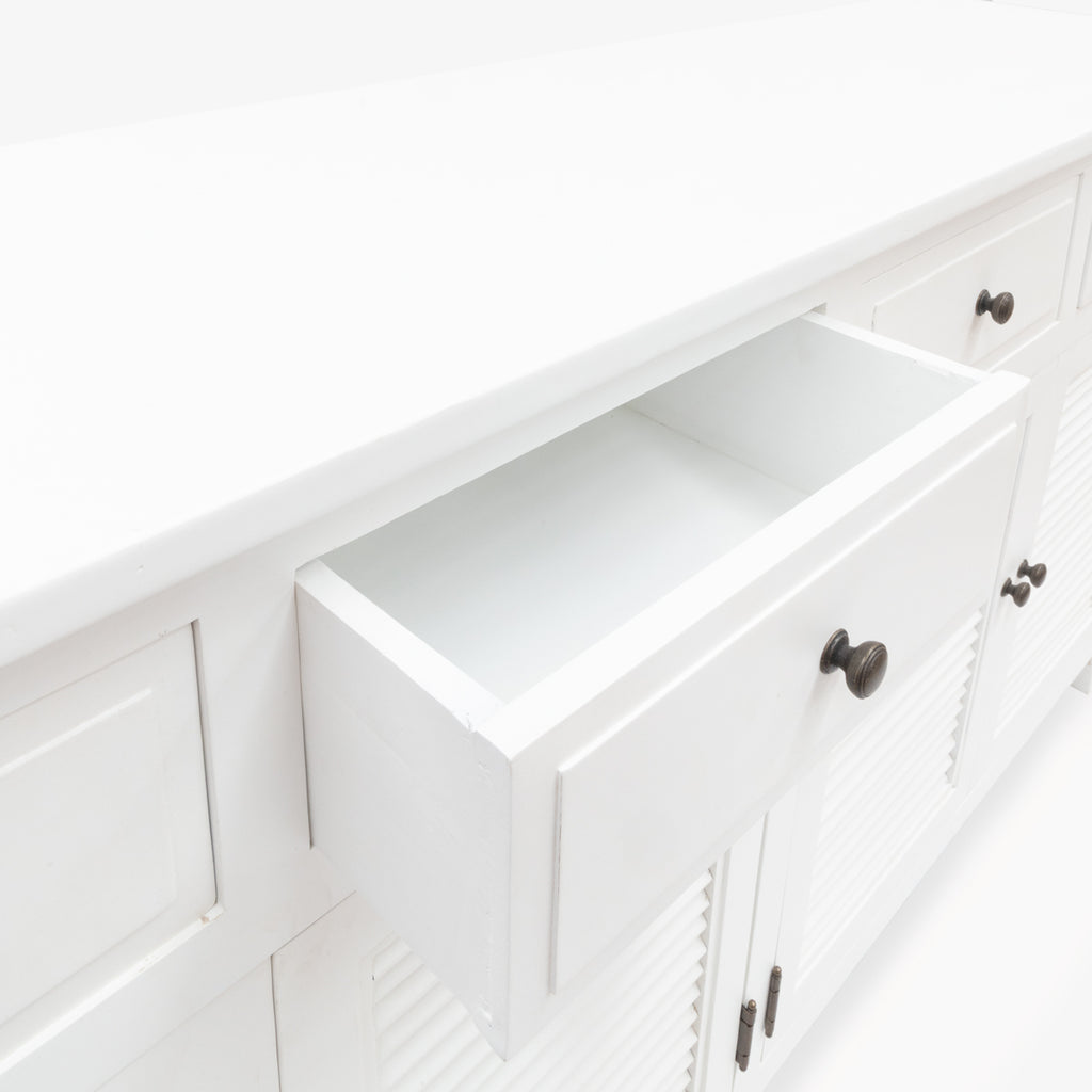 White Four Drawer Door Louvre Oak Sideboard Drawer 
