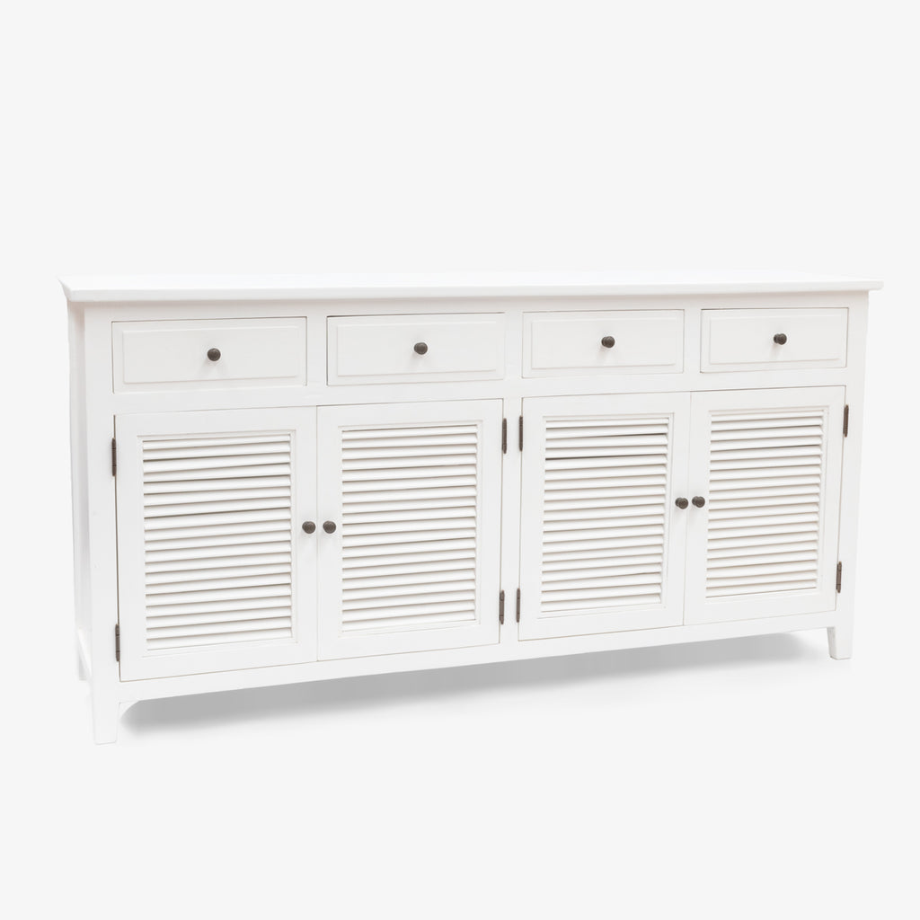 White Four Drawer Door Louvre Oak Sideboard Front