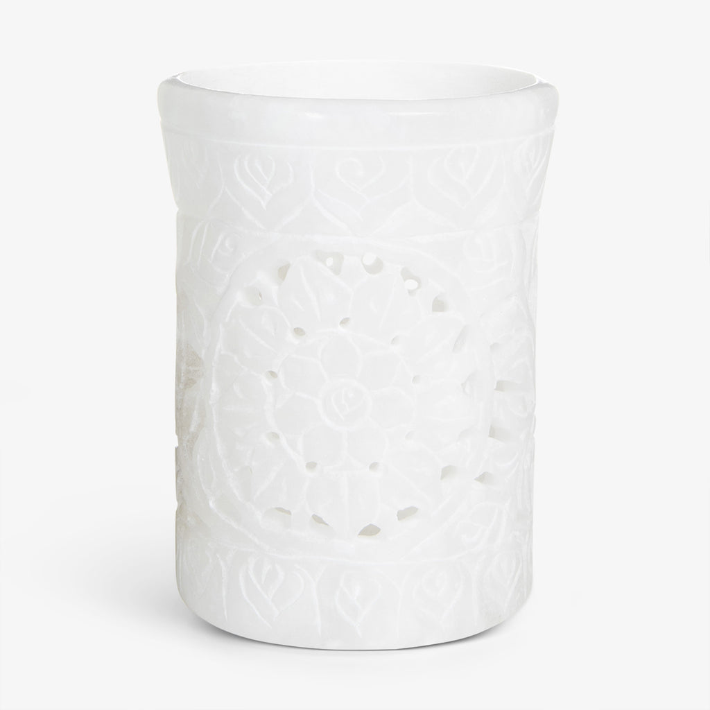 Alabaster Candle Holder With Cut Out Design White
