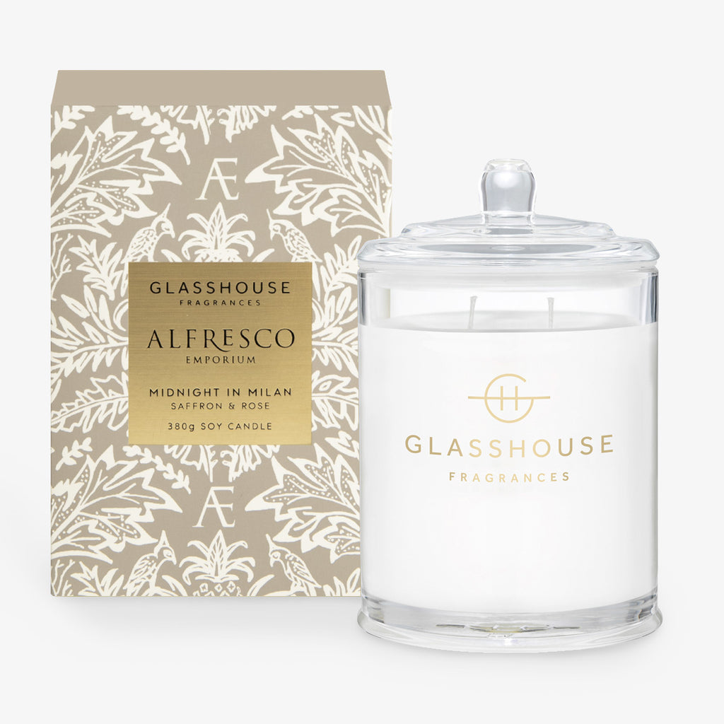 Alfresco Emporium Glasshouse Candle Midnight in Milan (Saffron & Rose) 380g