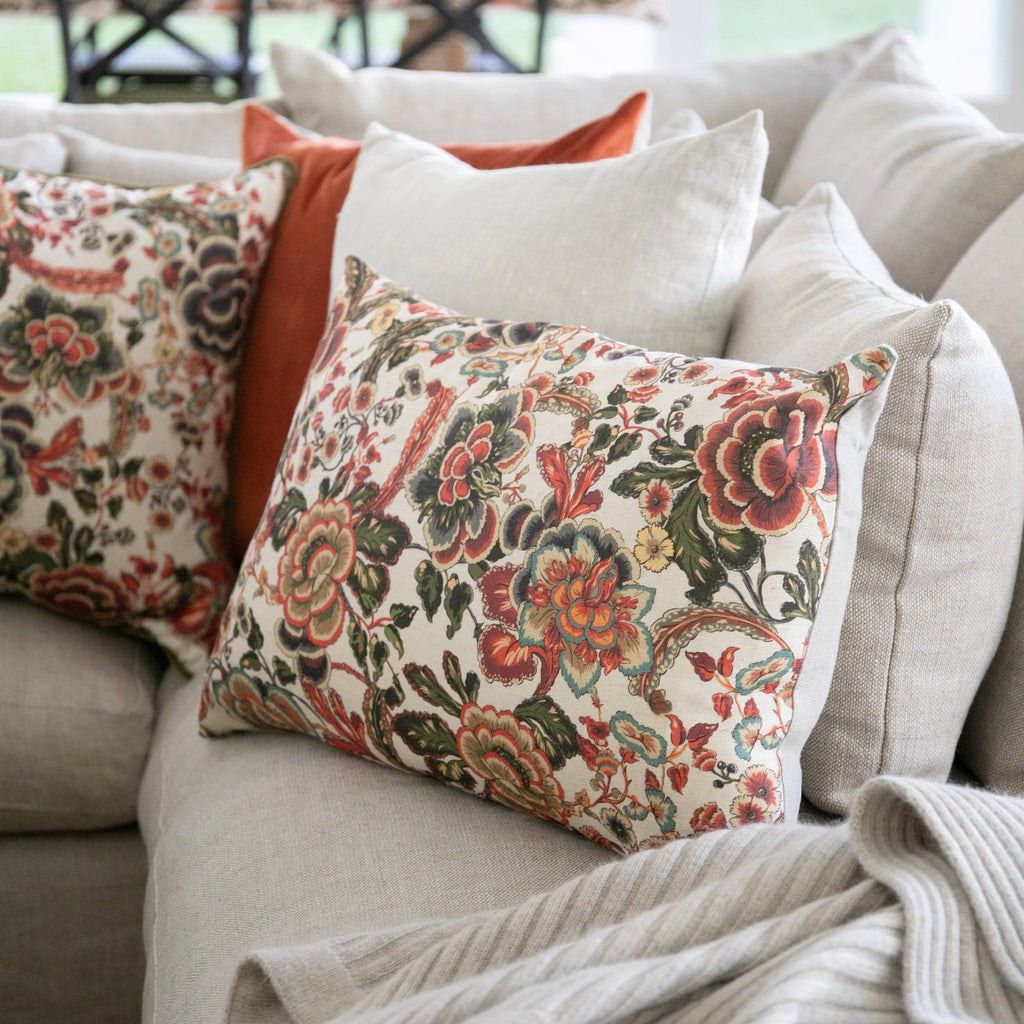 Sara Autumn Floral With Flax Back Cushion Cover Rectangular