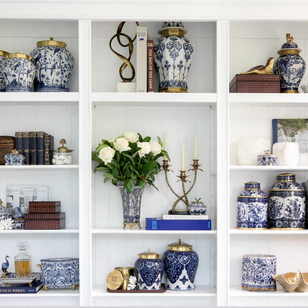 Barclay Vase With Dragon Fly 30cm Styled On Bookcase