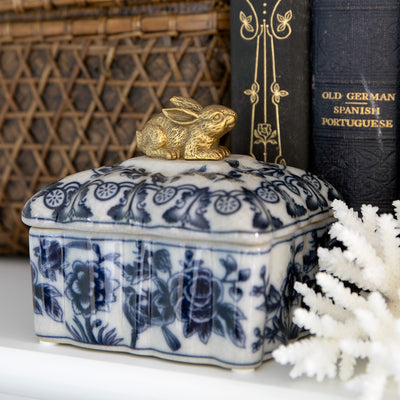 Barclay Square Box With Rabbit Lid Styled On Bookcase One