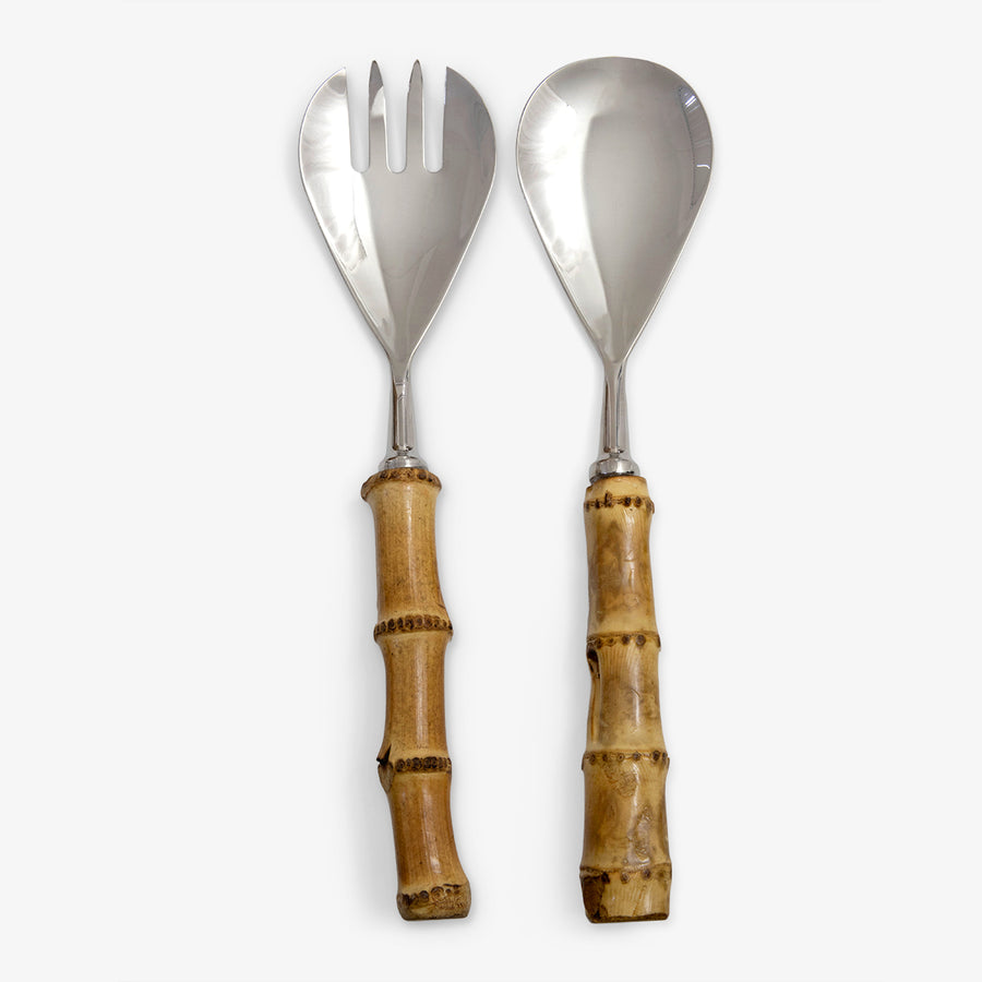 Bamboo Salad Servers Set Of Two Silver