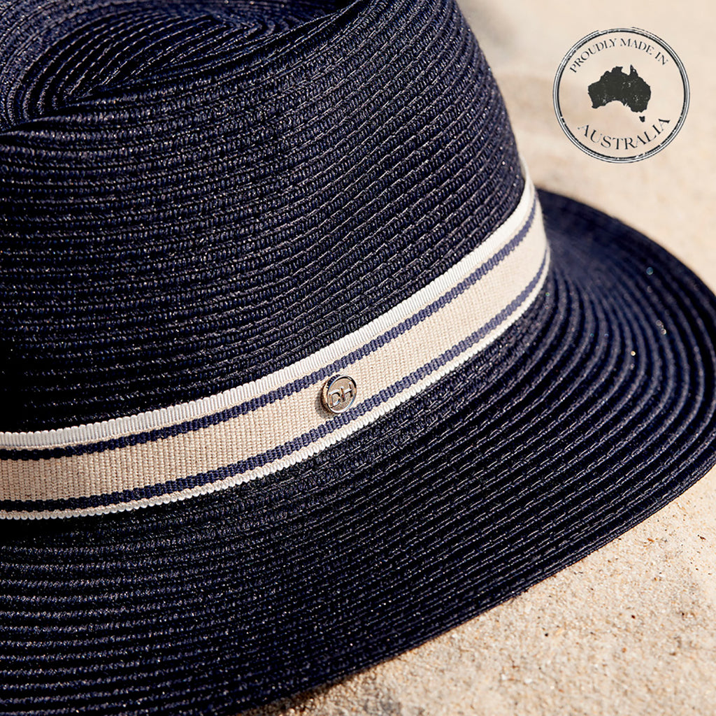 Deborah Hutton Fedora Hat Huntingdale Navy Close Up