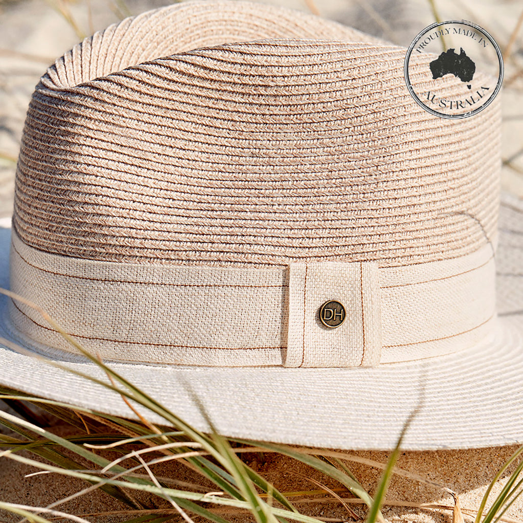 Deborah Hutton Fedora Hat Peta Camel & Ivory Close Up