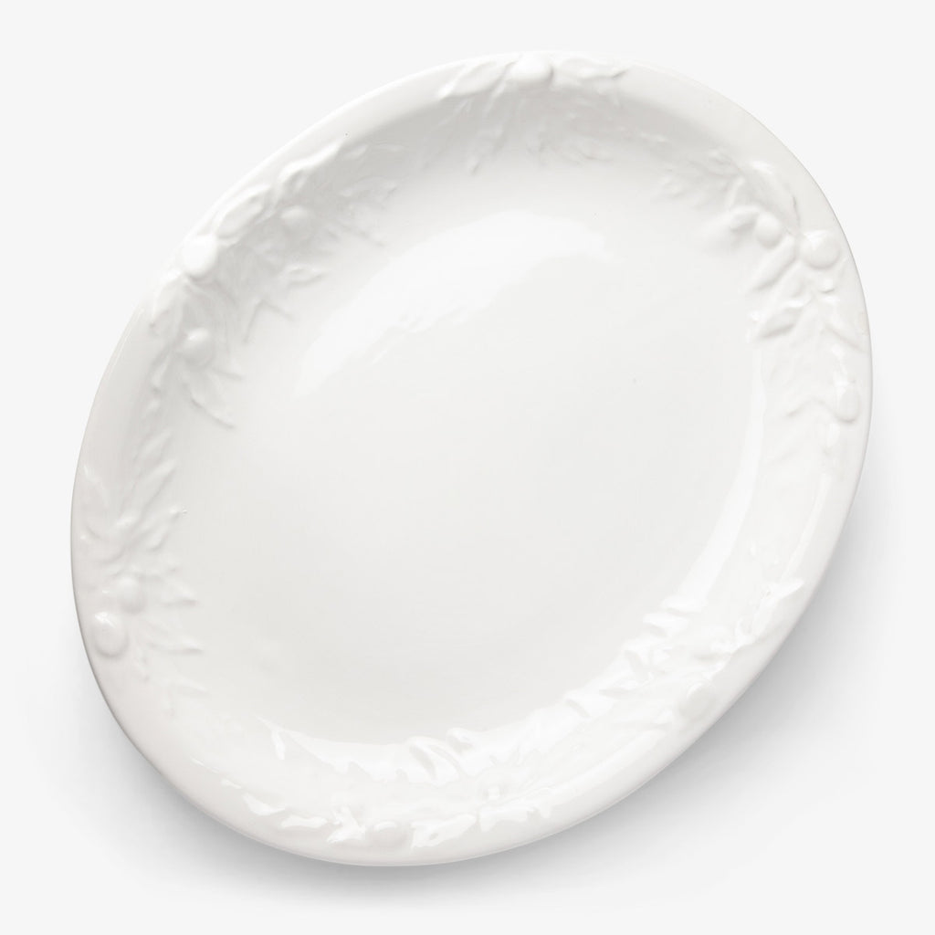 Embossed Olives Platter Dish Oval White