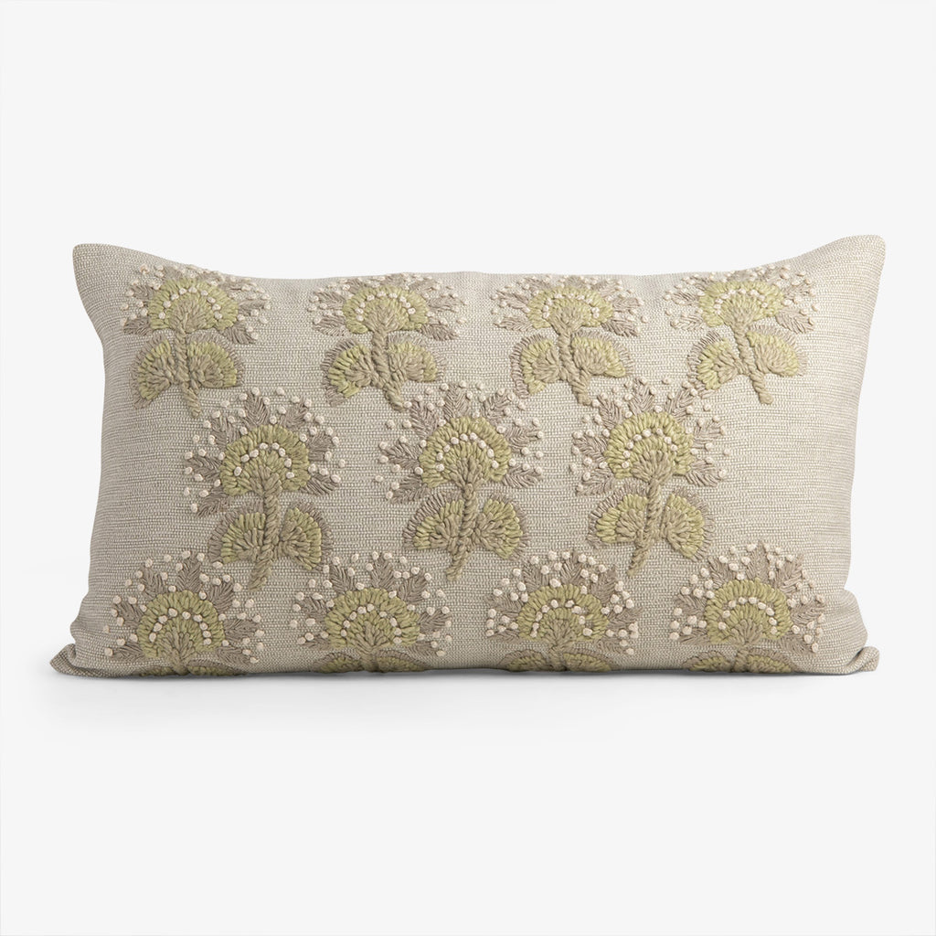 Embroidered Flowers On Natural Cushion 60 x 40cm Front