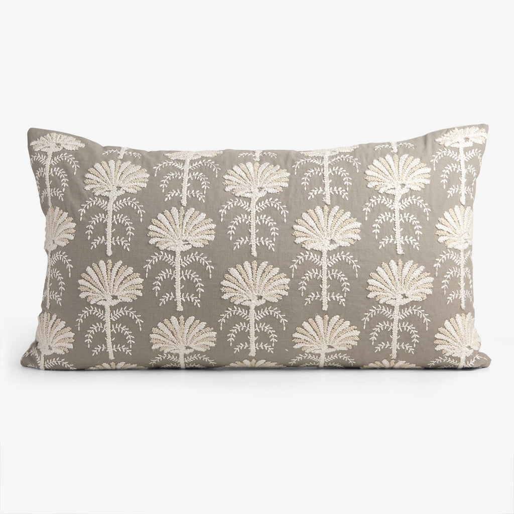 Embroidered Palm Trees On Grey Cushion Cover  60 x 40cm
