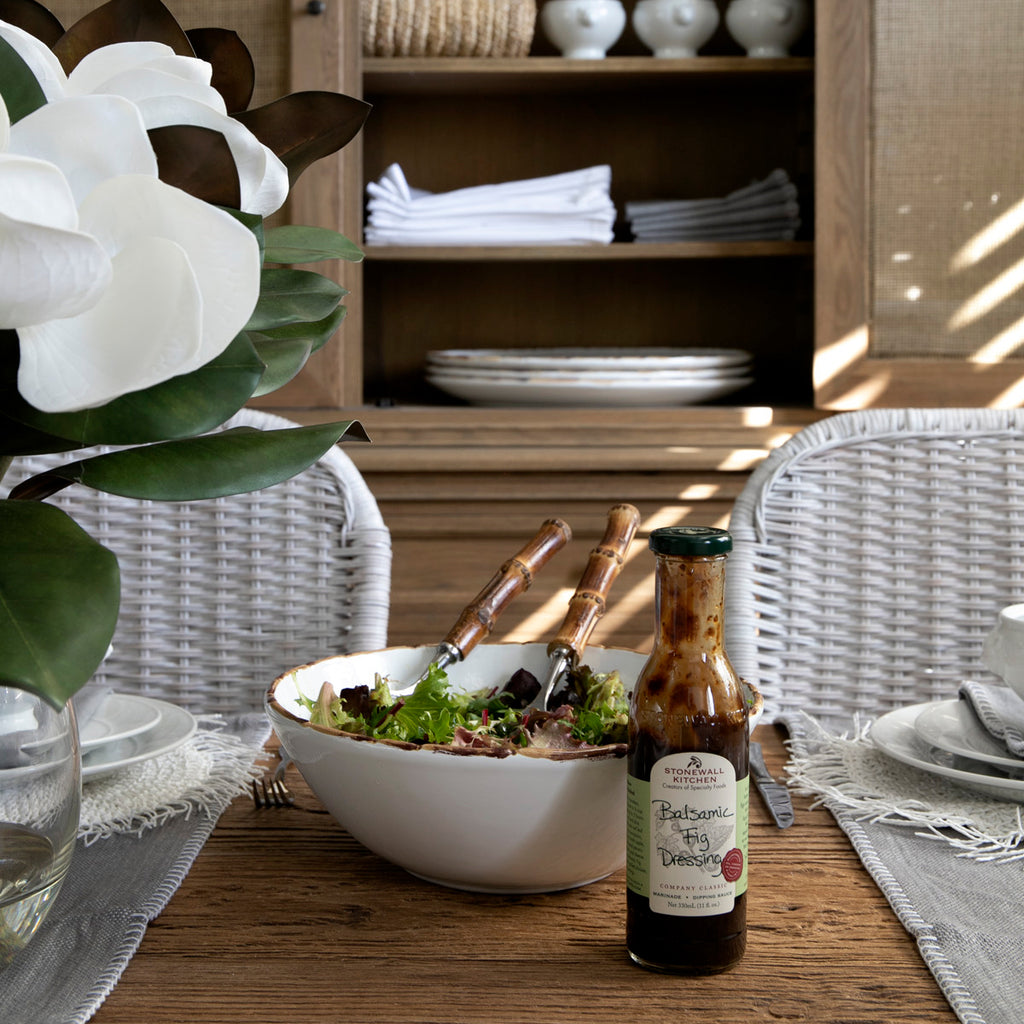 Bamboo Salad Bowl Styled On Table With Salad