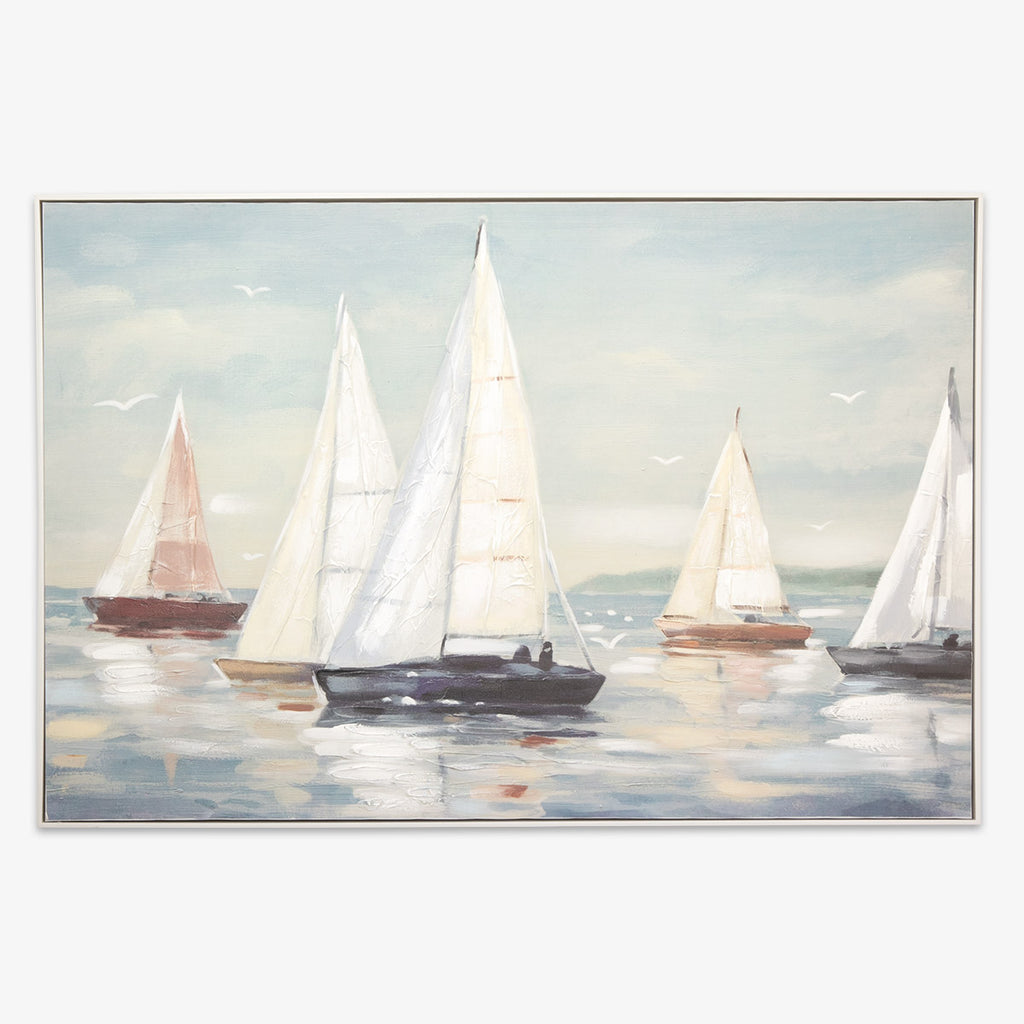 Five Sailing Boats Hand Painted Print Artwork