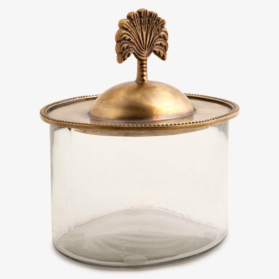 Glass Box Container With Brass Lid Palm