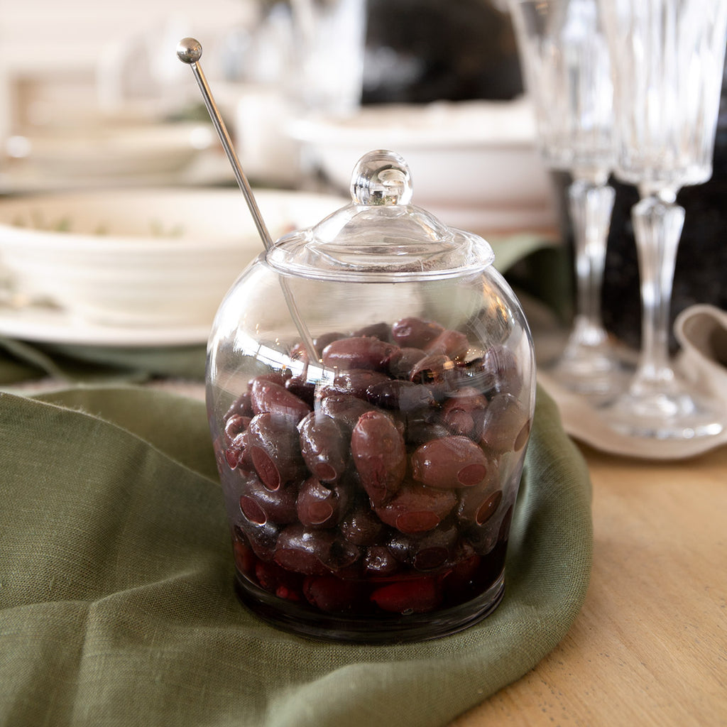 Glass Olive Jar With Metal Spoon