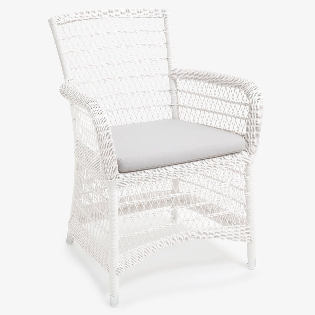 Hampton Outdoor Dining Chair in white with Ecru seat cushion