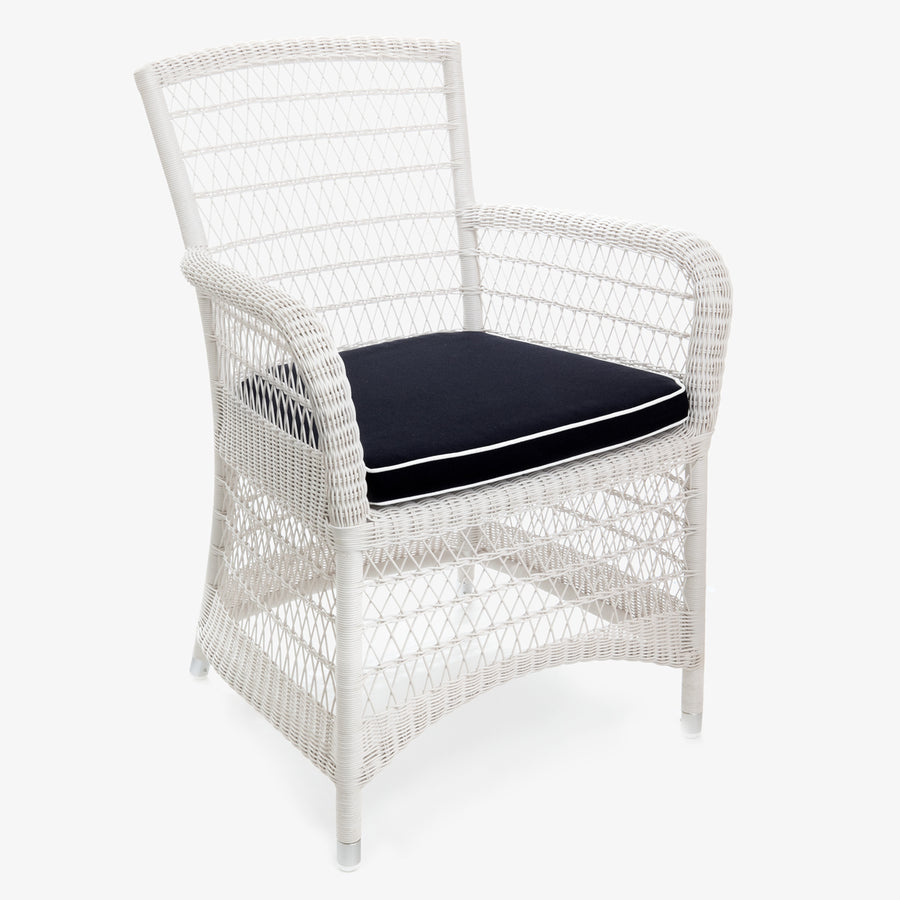 Hampton Outdoor Dining Chair in white with Navy seat cushion