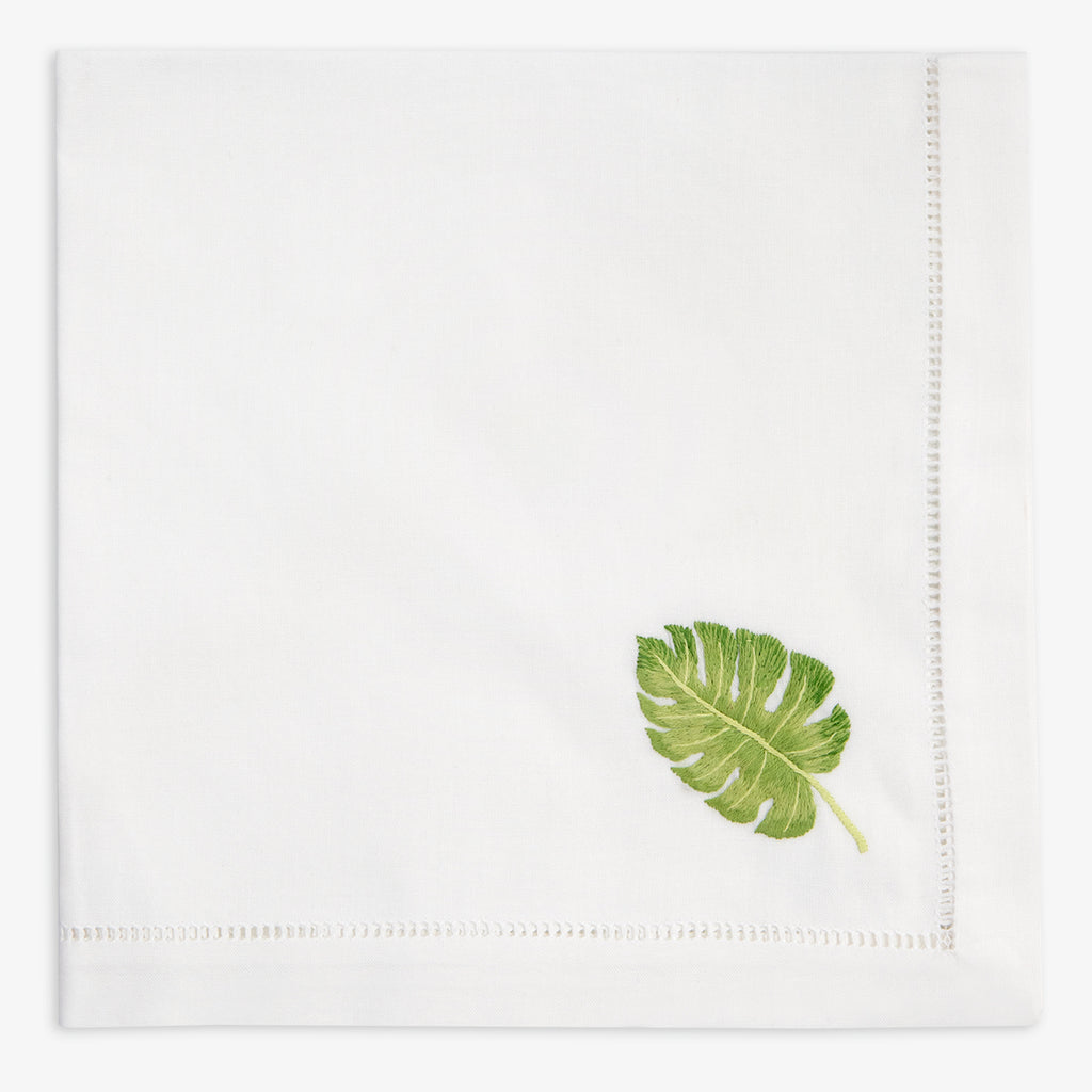 Hand Embroidered Hemstitched Napkin Leaf