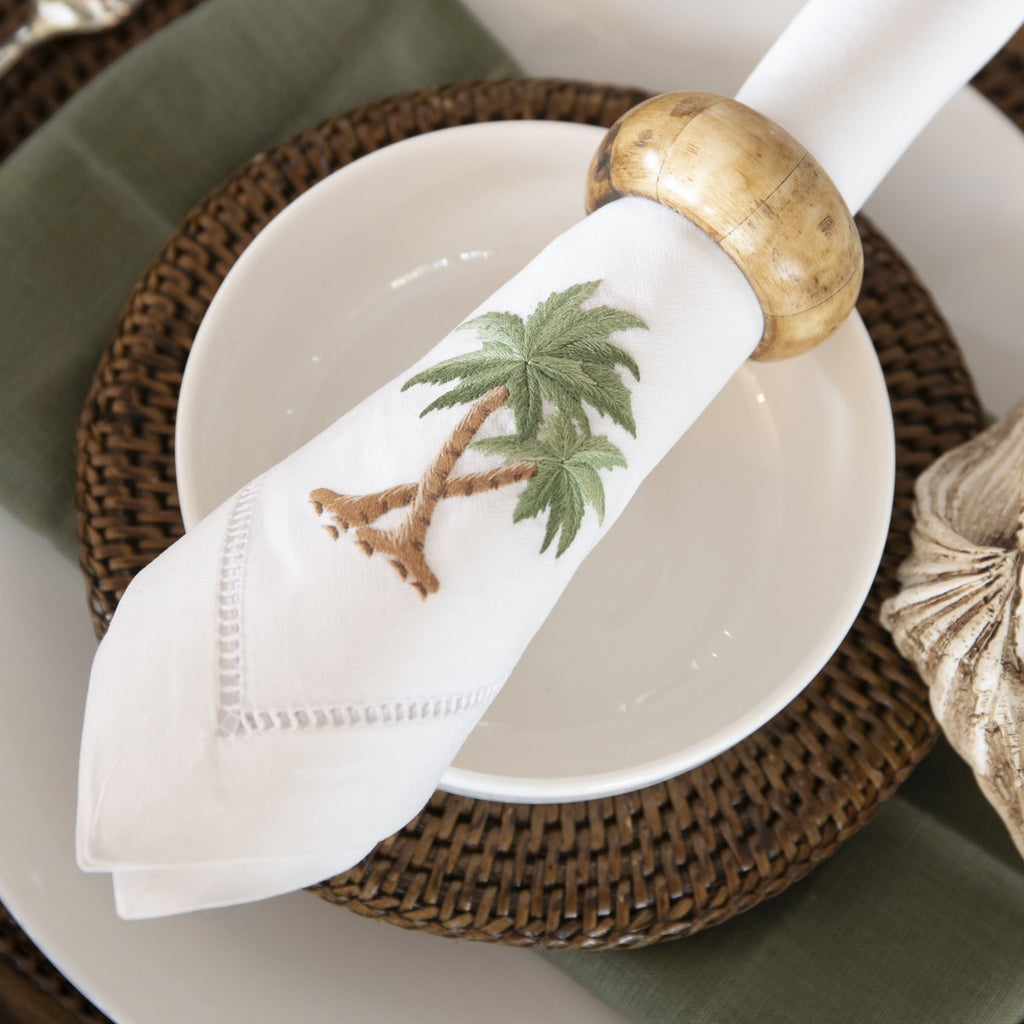 Hand Embroidered Hemstitched Napkin Palm Tree