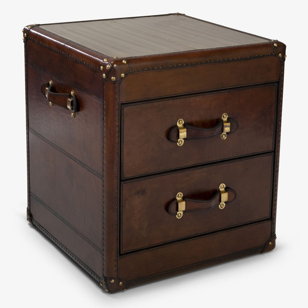 Leather Side Table Two Drawers