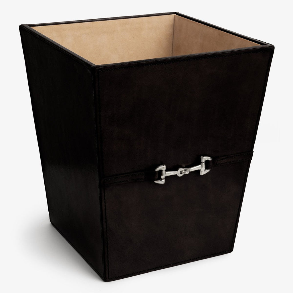 Leather Waste Bin¬†Black With¬†Silver