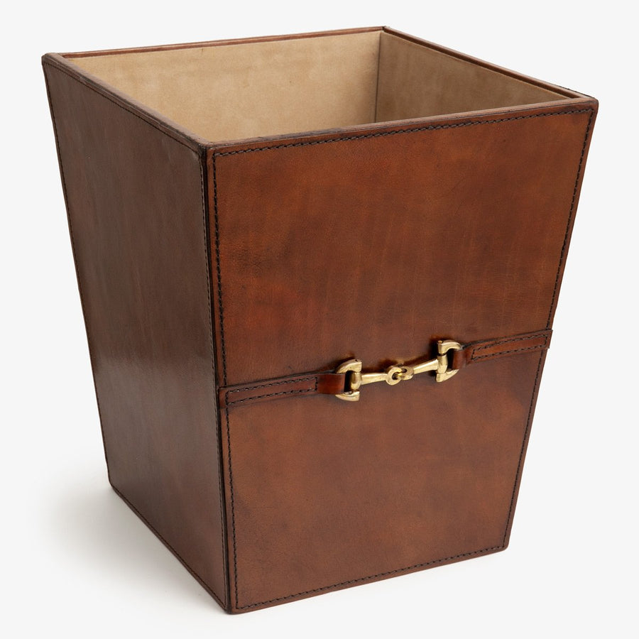 Leather Waste Bin Brown With Brass