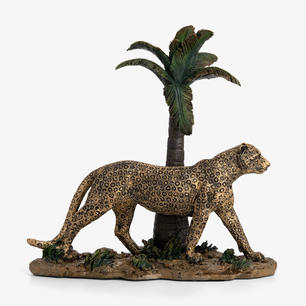 Leopard Standing Under Palm Tree Statue