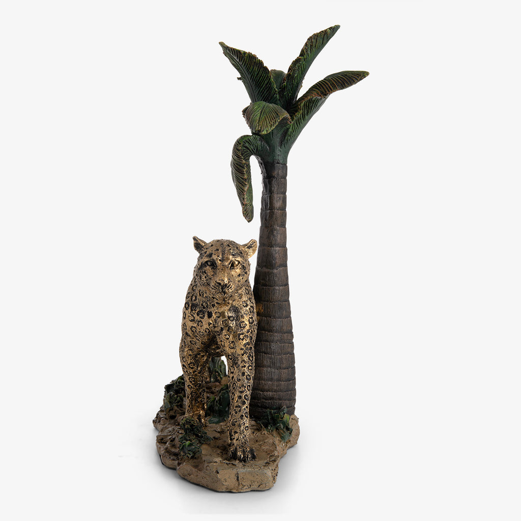 Leopard Standing Under Palm Tree Statue