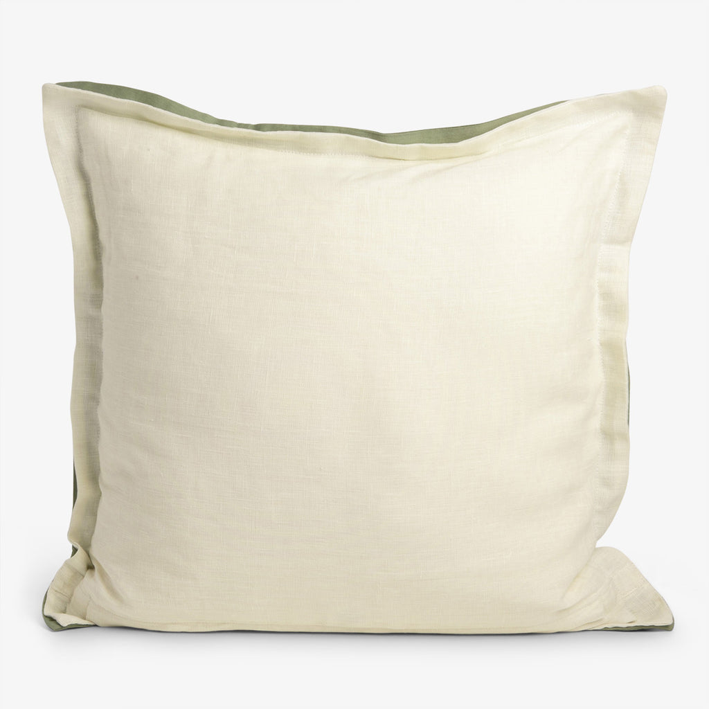 Linen Double Flange Cushion Cover Olive & Off White