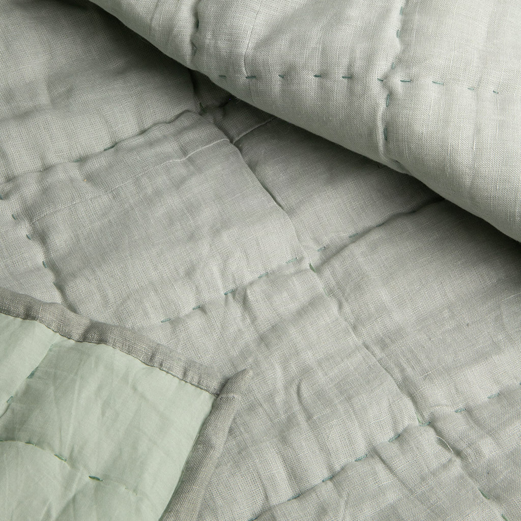 Linen Hand Quilted Bedspread Quilt Eucalyptus