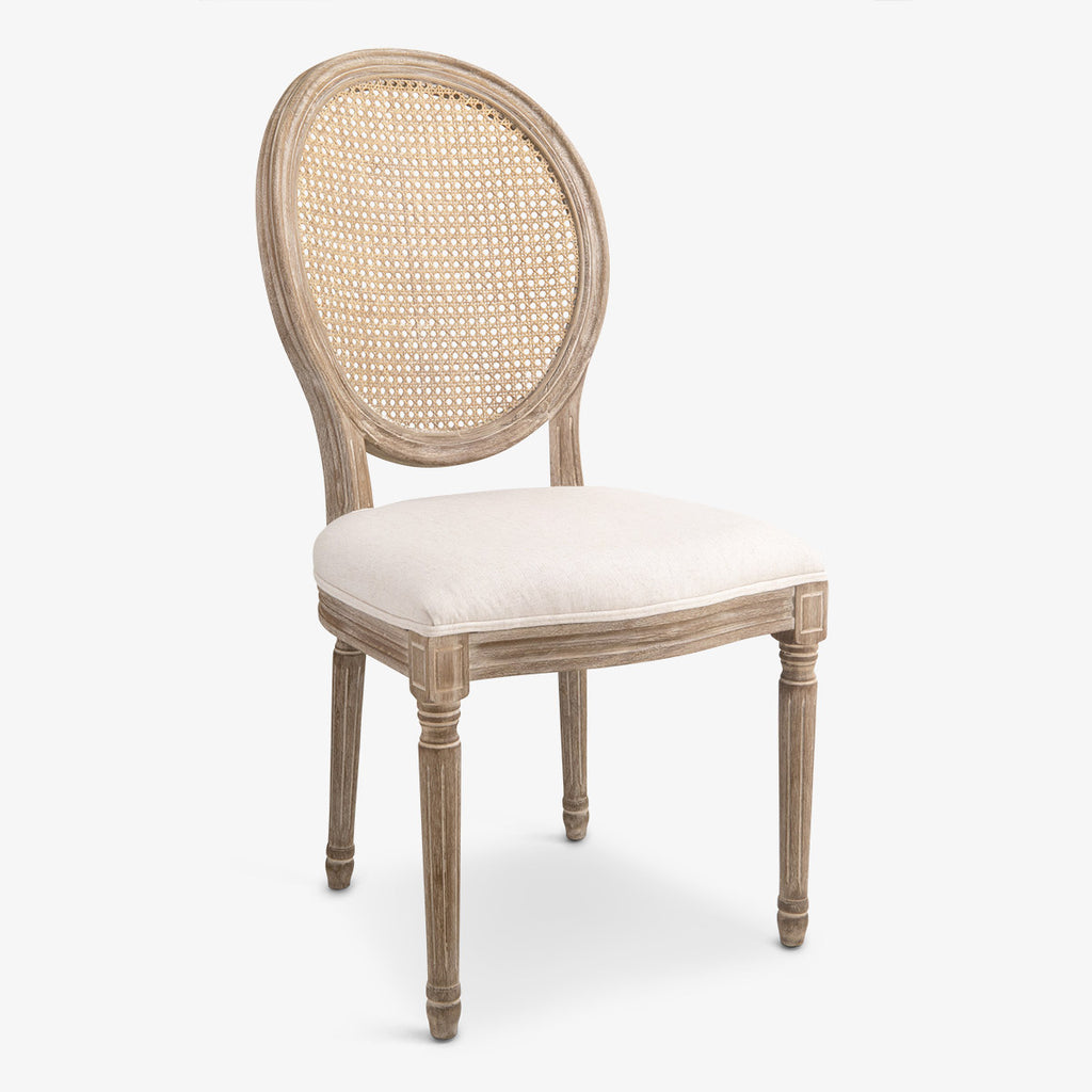 Maddison Dining Chair Linen With Woven Rattan Back