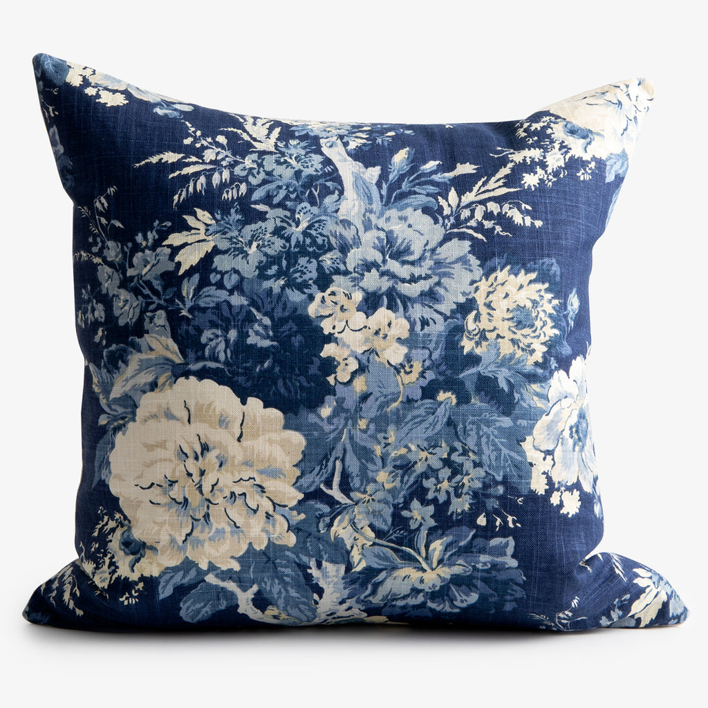 Navy Floral Cushion Cover With Oatmeal Back