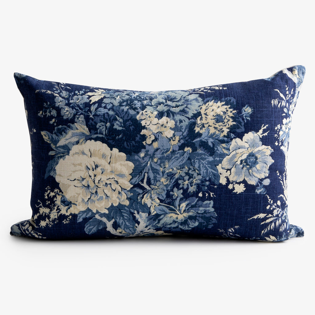 Navy Floral Cushion Cover With Oatmeal Back Rectangular