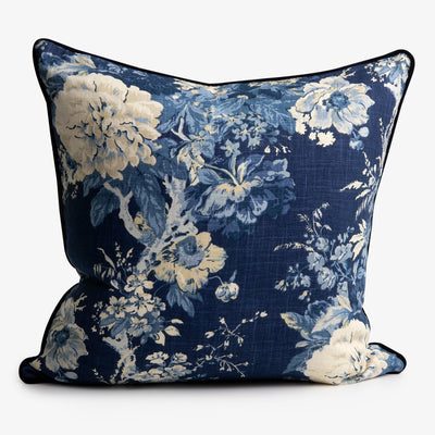 Navy Floral Cushion With Ticking Back 50 x 50cm