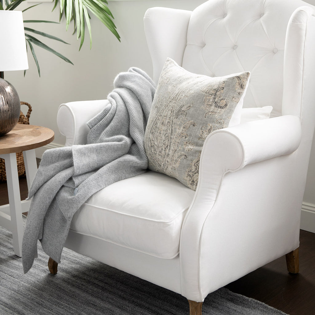 Nikita Faded Blue Paisley Cushion With Off White Back 50 X 50cm Styled