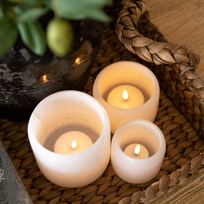 Nordic White Lux Flameless Tea Light Candle Styled In Marble Holders