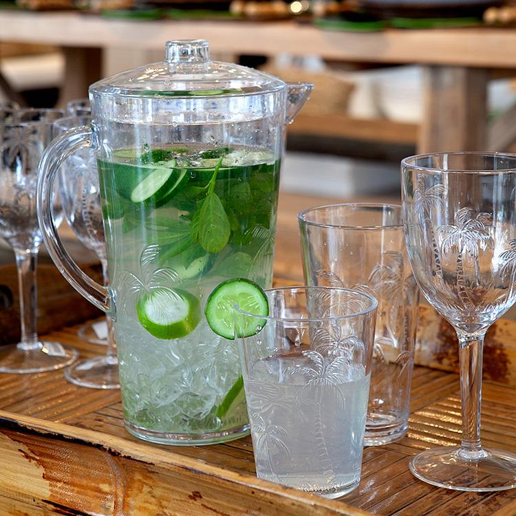 Outdoor Palm Tree Jug Styled On Bamboo Tray