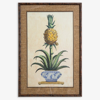 Pineapple Print Artwork Brown Rattan Frame Single Bud