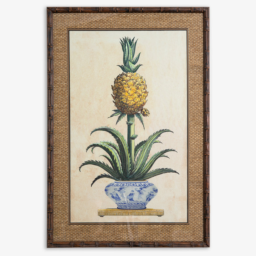 Pineapple Print Artwork Brown Rattan Frame Single Bud