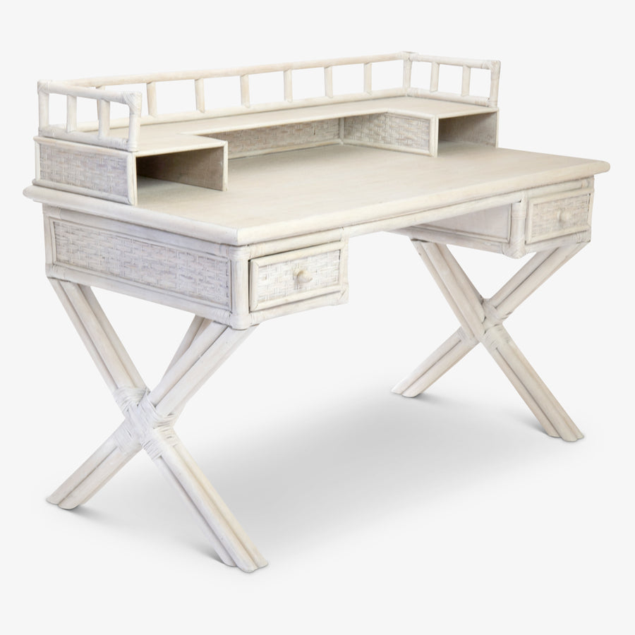 Rattan African Writing Desk White Front