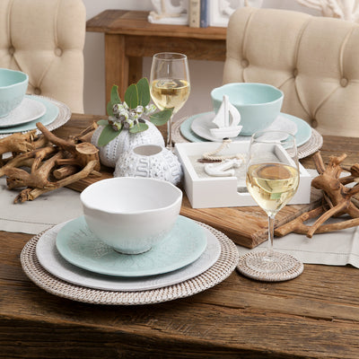 Rattan Coaster Set Round White Styled