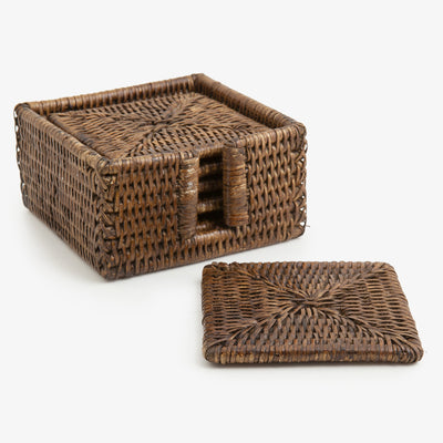 Rattan Coaster Set Square Brown