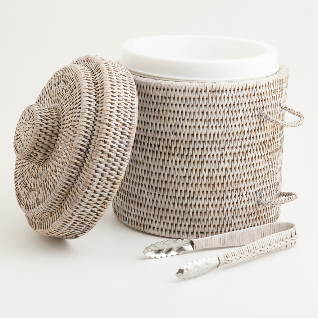Rattan Ice Bucket with Tong White