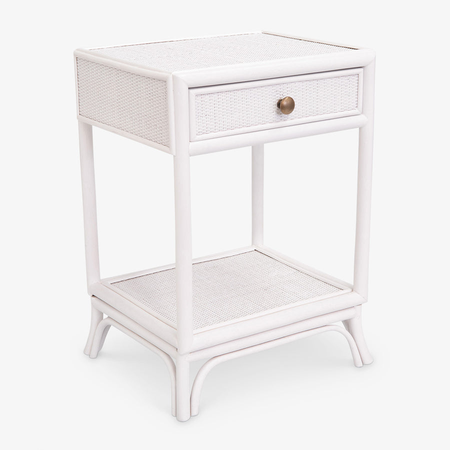 Rattan Indies Bedside Table White